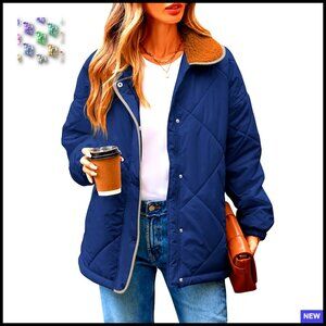 Long Sleeve Quilted Puffer Jacket Oversized Chic Winter Casual Coat with Pockets